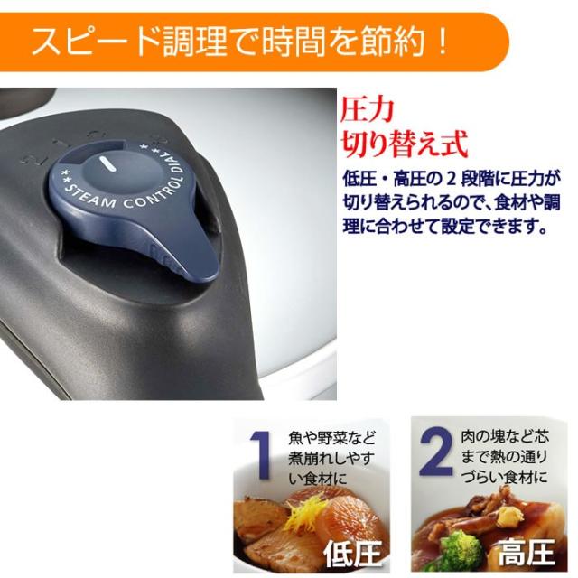 パール金属、クイックエコ・3層底切り替え式圧力鍋・3.5L。人気でお求めやすい価格の圧力鍋、IH対応、ステンレス圧力鍋。圧力切り替え式
