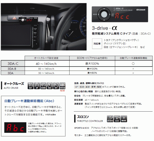 在庫有 PIVOT ピボット 3DA-C 3-drive・α（アルファ） 衝突軽減システム車 専用品 オートクルーズ機能付スロットルコントローラー Cタイプ スロコン - 7