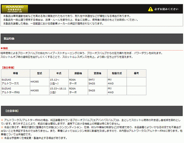 Monster SPORT モンスタースポーツ 239501-7350M ブローオフバルブ キャンセルキット アルトワークス/アルトターボRS[ HA36S]用の通販はau PAY マーケット Car Parts Shop MM au PAY マーケット－通販サイト