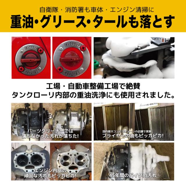 油汚れ洗剤 洗浄液 キッチン レンジフード 換気扇 汚れ コンロ 煙草 洗剤 カーシャンプー 脱脂処理 厨房 重油 タール グリース クリーニング インパクトクリーナー