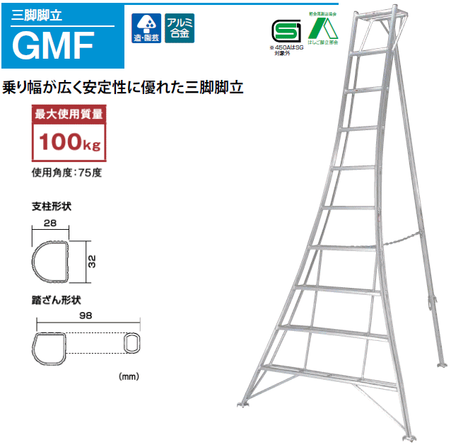 ピカ(pica) アルミ三脚脚立 GMF-240A ※個人様宅配送不可の通販はau PAY