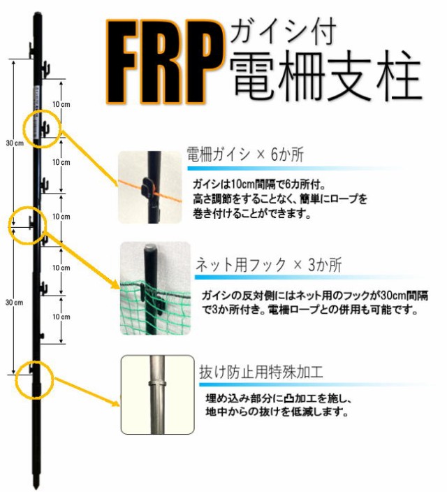 シンセイ Frpガイシ付き電柵支柱 φ16mm×94cm 50本セット の通販はau Pay マーケット 山蔵屋 Au Pay マーケット－通販サイト 3673