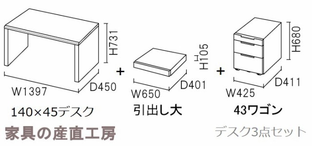 SALEお買い得 G-R 正規ブランド お買い得なセット 光沢木目 UV塗装 産地の通販はau PAY マーケット - 家具の産直工房|商品ロットナ 3点セット 140×45デスク + 引き出し大(65cm) + 43ワゴン 3点セット価格 2022定番
