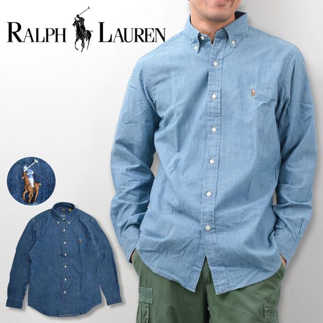 美品　ポロラルフローレン　シャンブレーシャツ　カラーポニー刺繍 ポロラルフローレン デニムシャツ メンズ シャンブレーシャツ