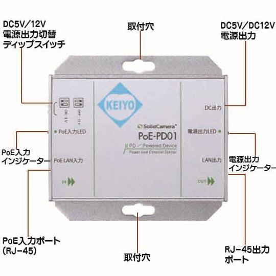 PoE-PD01【ネットワークカメラ用DC5V/2.0A/DC12V/1.0A出力対応PoEスピリッター】