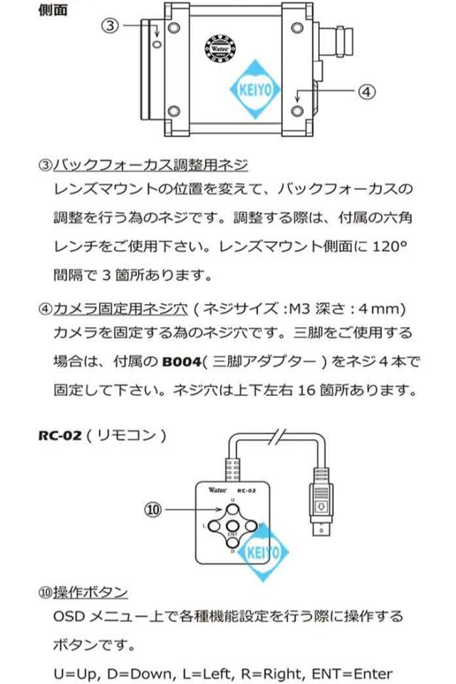 WAT-2200 Mk-2 各部詳細 3G-SDI対応HDSDI方式CSマウント高画質防犯カメラ