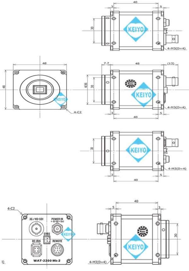 WAT-2200 Mk-2 外形寸法図 3G-SDI対応HDSDI方式CSマウント高画質防犯カメラ