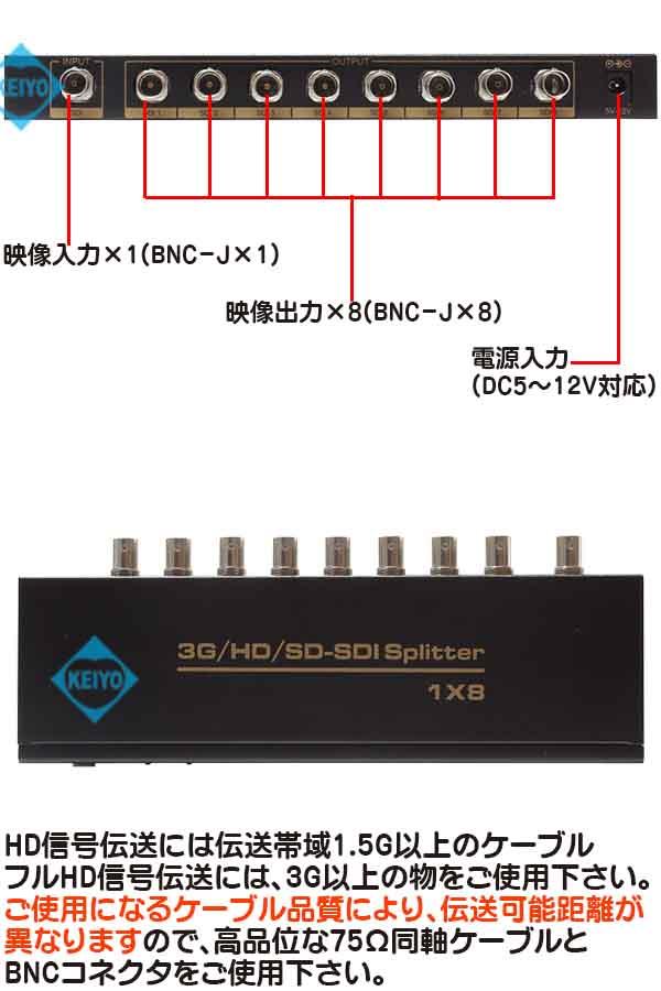 WTW-HD1T8C【3G-SDI・HD-SDI対応映像信号1入力8分配器】