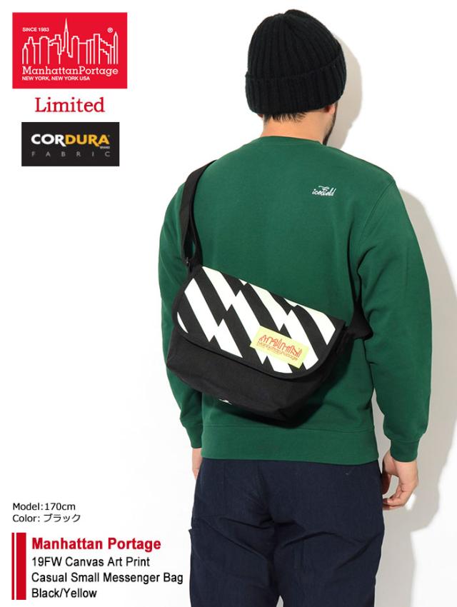 Manhattan Portageマンハッタンポーテージのバッグ 19FW Canvas Art Print Casual Small Messenger Bag Black/Yellow01