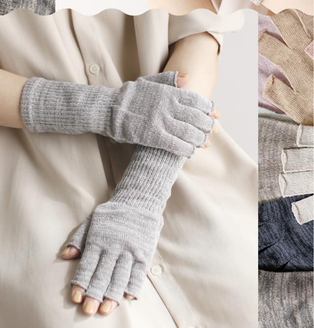 シルク100％うる肌ハンドウォーマー指切りタイプ ショート丈