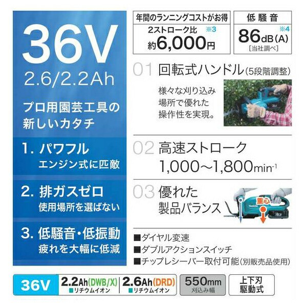 makita(マキタ):550ミリ 充電式生垣バリカン MUH550DWB 優れた