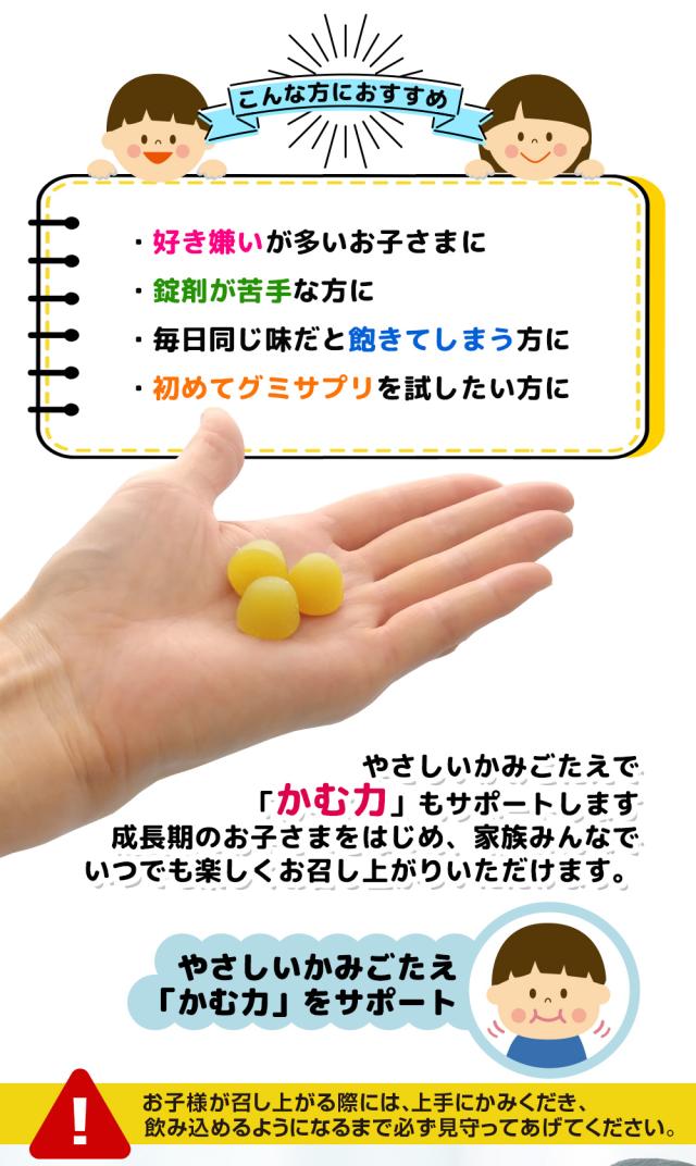 こんな方におすすめ/好き嫌い/錠剤が苦手/同じ味だと飽きる/初めてのグミサプリ
