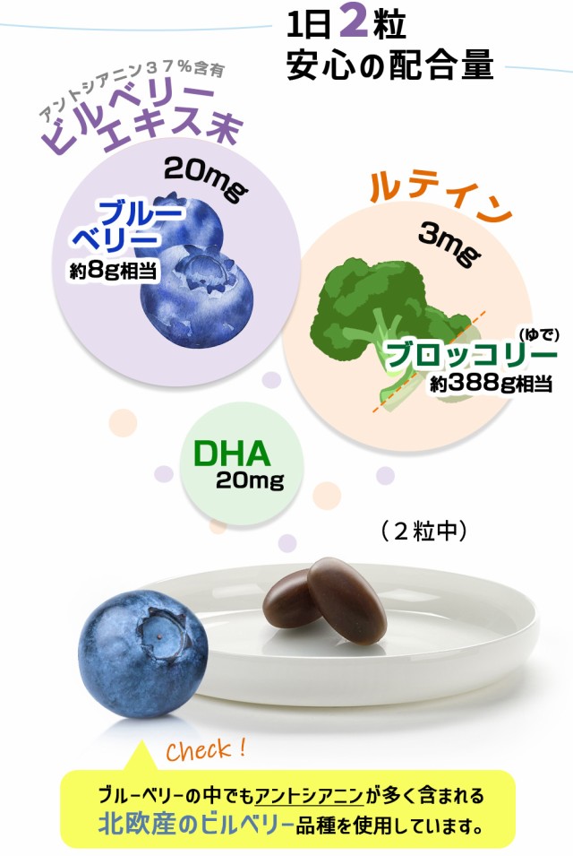 1日2粒 ビルベリーエキス末 ルテイン 北欧産のビルベリー