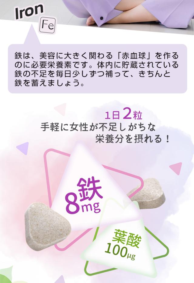 1日2粒/手軽に/鉄不足/栄養分摂取/ミネラル/鉄/葉酸