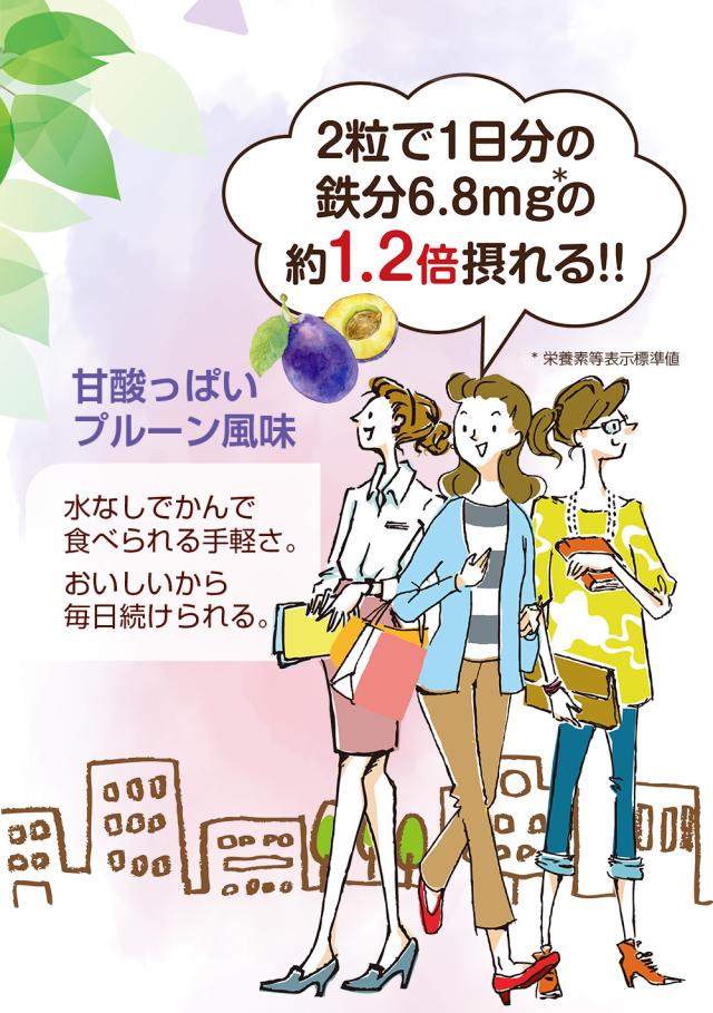 1日分の1.2倍/甘酸っぱいプルーン風味/水なし/かんで食べる