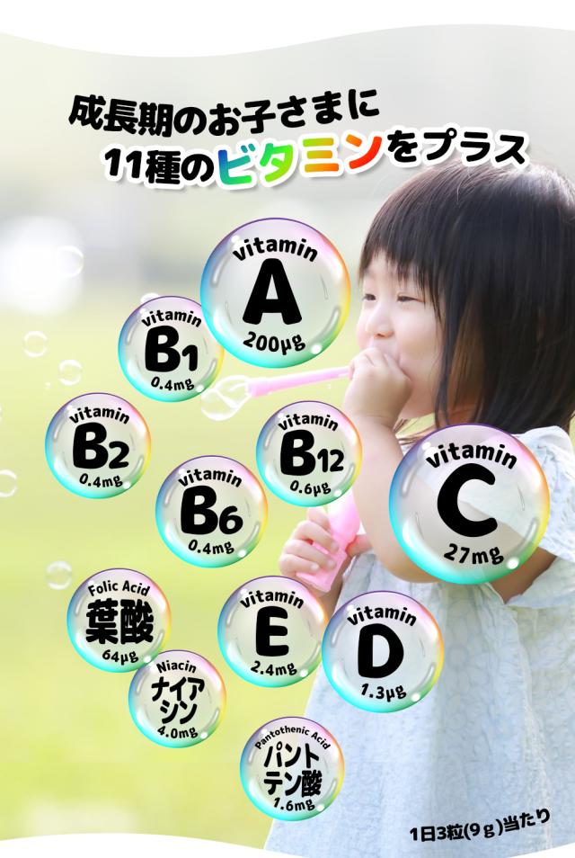 ビタミンA / ビタミンB1 / ビタミンB2 / ビタミンB12 / ビタミンB6 / ビタミンC / ビタミンD / ビタミンE / 葉酸 / ナイアシン / パントテン酸