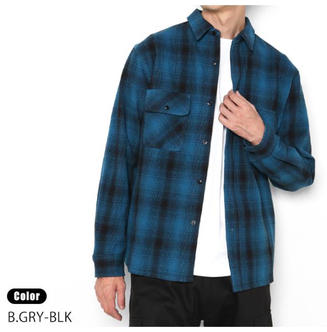 BIGMIKE ヘビーフランネルシャツ 102535104 着用画像