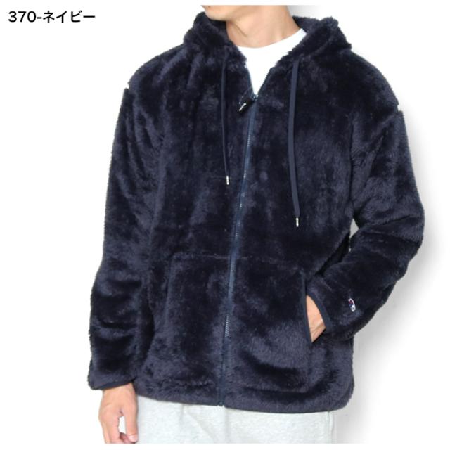 チャンピオン シェルパフリース ジップパーカー 着用画像 ネイビー