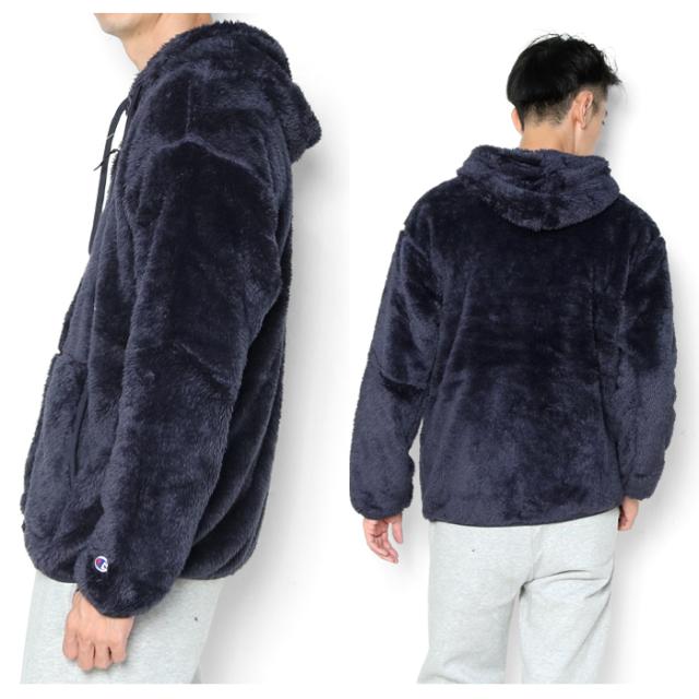 チャンピオン シェルパフリース ジップパーカー 着用画像 ネイビー サイド バック