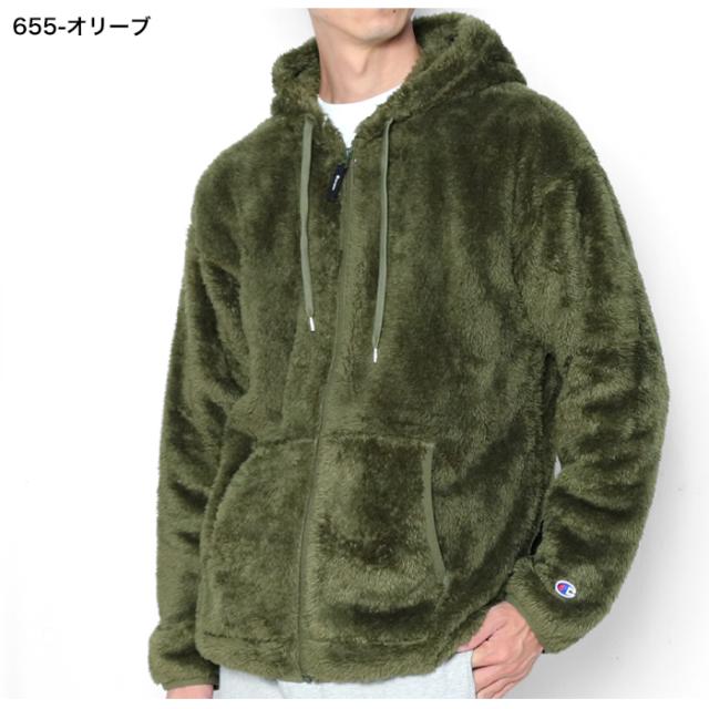 チャンピオン シェルパフリース ジップパーカー 着用画像 オリーブ