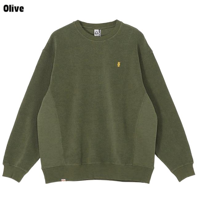 チャムス CHUMS トラウトボーン クルートップ トレーナー スウェット メンズ オリーブ カーキ 平置き