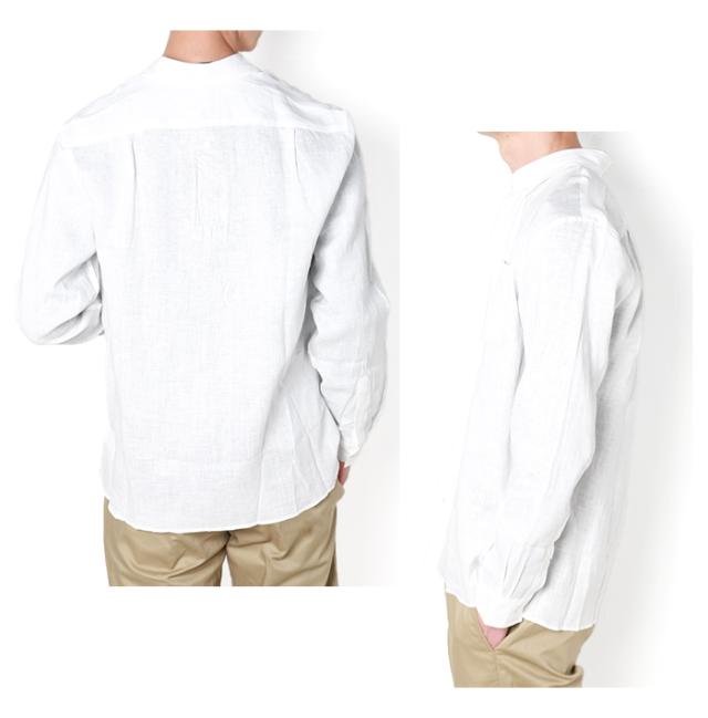 ラコステ LACOSTE リネンシャツ シャツ ワイシャツ 襟シャツ 胸ロゴ モデル 後ろ 横