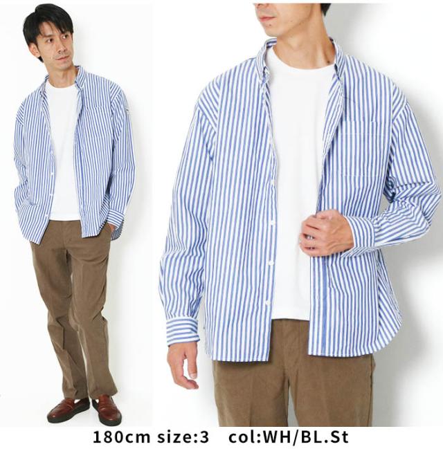 ストライプシャツ 長袖 メンズ ブルー