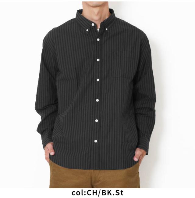 ストライプシャツ 長袖 メンズ ブラック