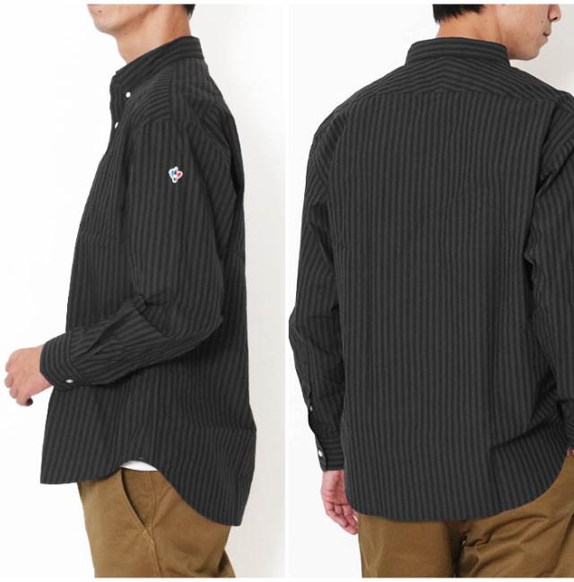 ストライプシャツ 長袖 メンズ ブラック