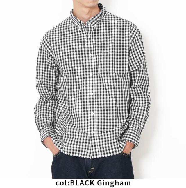 ギンガムチェックシャツ 長袖 メンズ ブラック