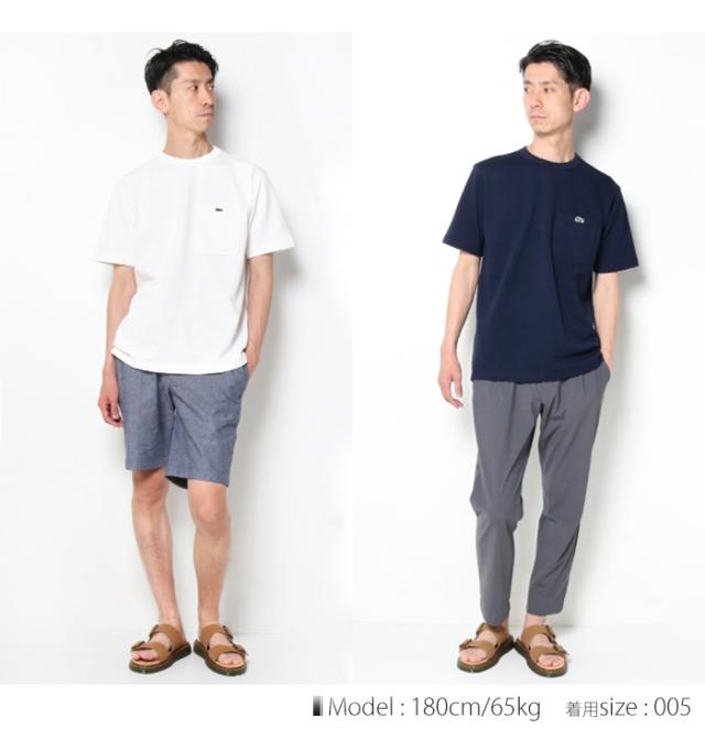 ラコステ LACOSTE 半袖 ポケット Tシャツ 鹿の子 胸ロゴ ワンポイント モデル 全身 180cm 5サイズ