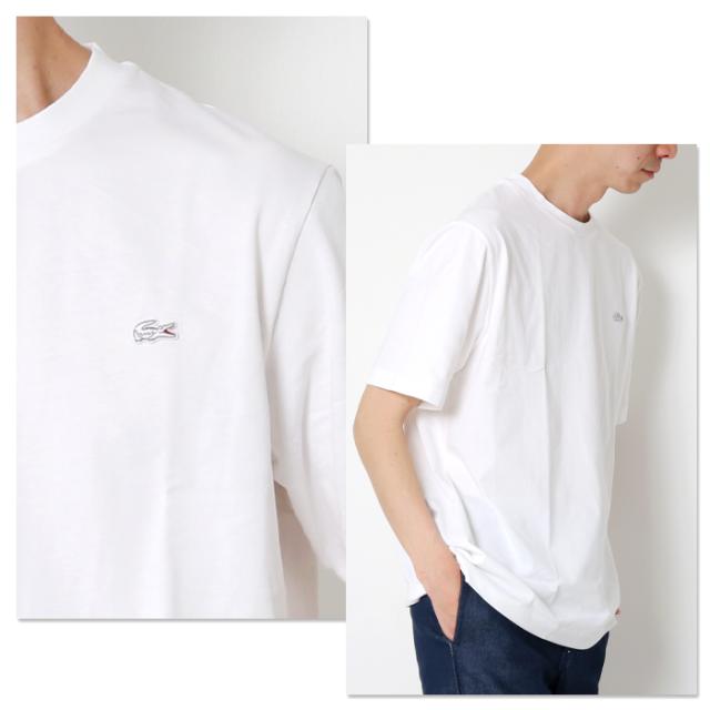 LACOSTE ラコステ 半袖 Tシャツ クルーネック 胸ロゴ ワニロゴ ブランド 001 ホワイト サイド