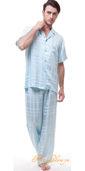 感謝価格 高級シルクパジャマ メンズ 半袖 ストライプ ブルー絹100 メンズ 紳士 L Xl Xxlサテンナイトウェア ルームウェアll大きいサイズ ファイナルバーゲン Farmerscentre Com Ng