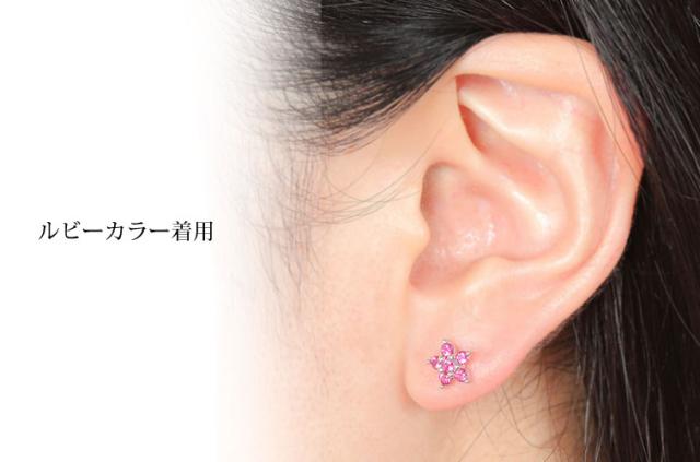 ダフネ ルビー サファイア カラー フラワー ピアス