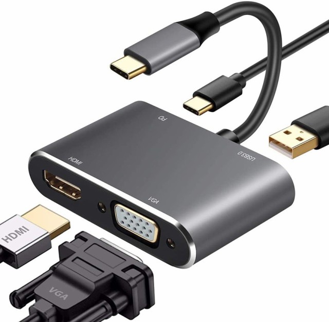 USB C ハブ usb type c ハブ 4K解像度 usb type c HDMI VGA 4in1 ...