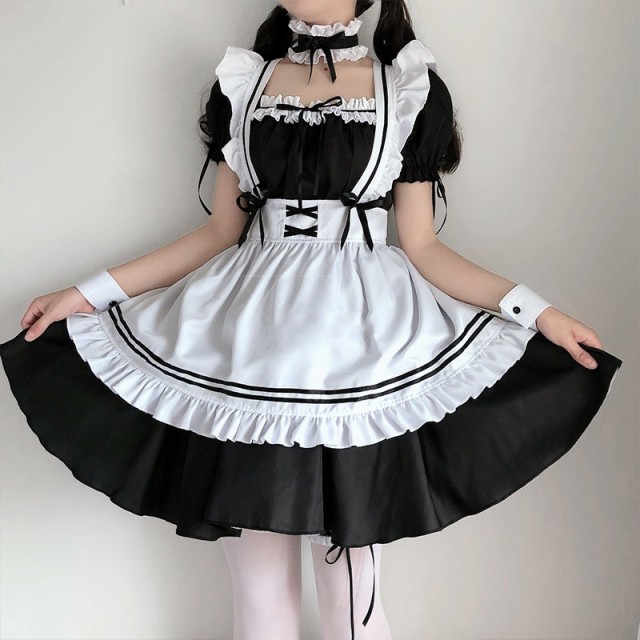 メイド服 コスプレ メイド ゴスロリ 可愛い ゴシック セット 一式 ワンピース