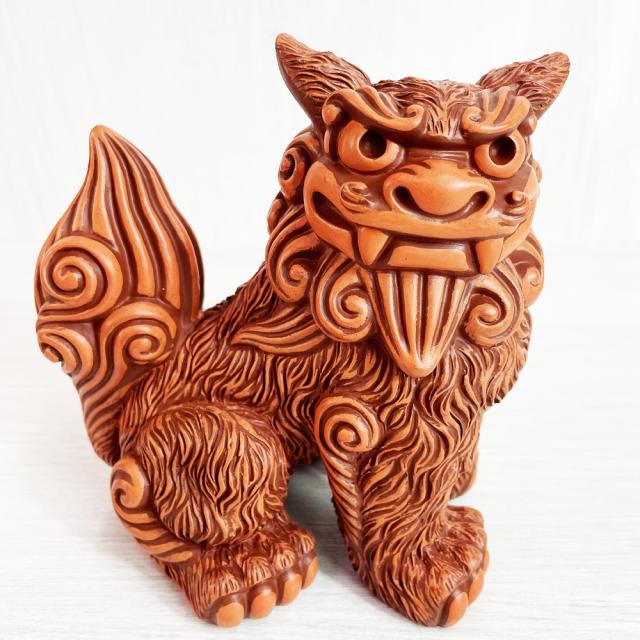 大獅子シーサー 素焼風 茶 座