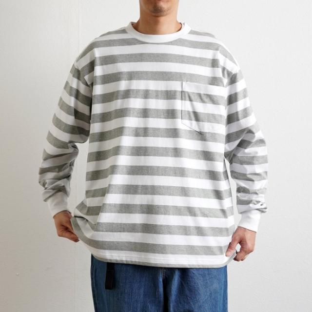 Powderhorn Mountaineering / PH23SS-002 P.H. M.STRIPE L/S TEE Regular Stripe - Grey/White ボーダー長袖Tシャツ