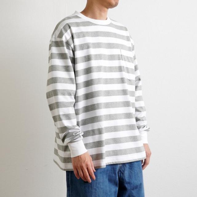 Powderhorn Mountaineering / PH23SS-002 P.H. M.STRIPE L/S TEE Regular Stripe - Grey/White ボーダー長袖Tシャツ
