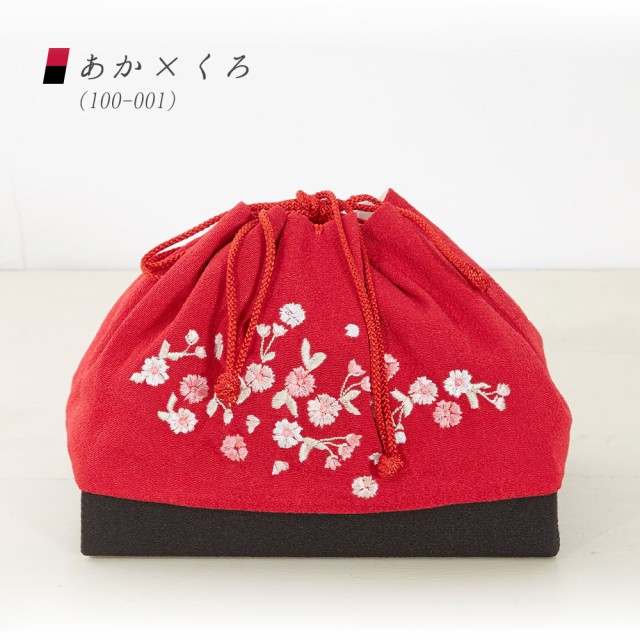 巾着バッグ ちりめん 刺繍 花 和装 着物 和装小物 おしゃれ きんちゃく