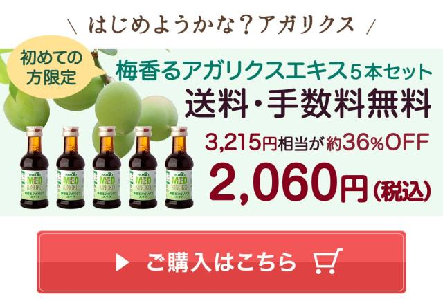 はじめようかな?アガリクス 初めての方限定 梅香るアガリクスエキス5本セット 送料・手数料無料 約3,215円相当が36%OFF 2,060円(税込)