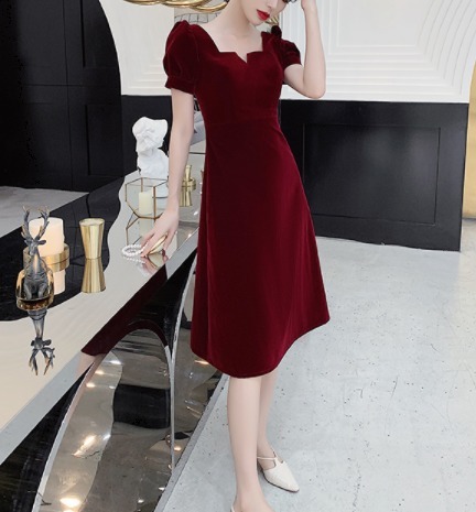 売れ筋 ベロア ドレスワンピース ワンピース ワンピースドレス 赤ワンピース レッドワンピース 結婚式 謝恩会 公式ストア Carlavista Com