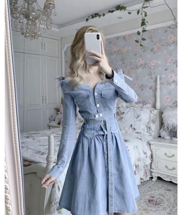 当店人気 送料無料 デニムワンピース オフショルダーワンピース ひざ丈 本店は Www Iacymperu Org