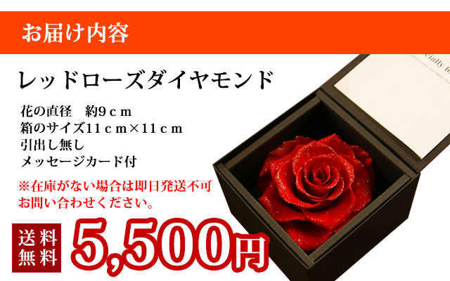 レッドダイヤモンドローズのプリザーブドフラワー　お届け内容