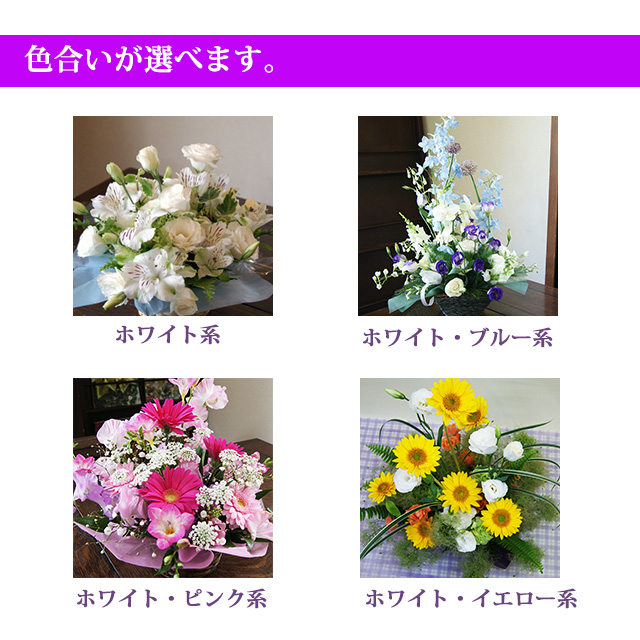 色合いが選べます。ホワイト系　ホワイト・ブルー系　ホワイト・ピンク系　ホワイト・イエロー系