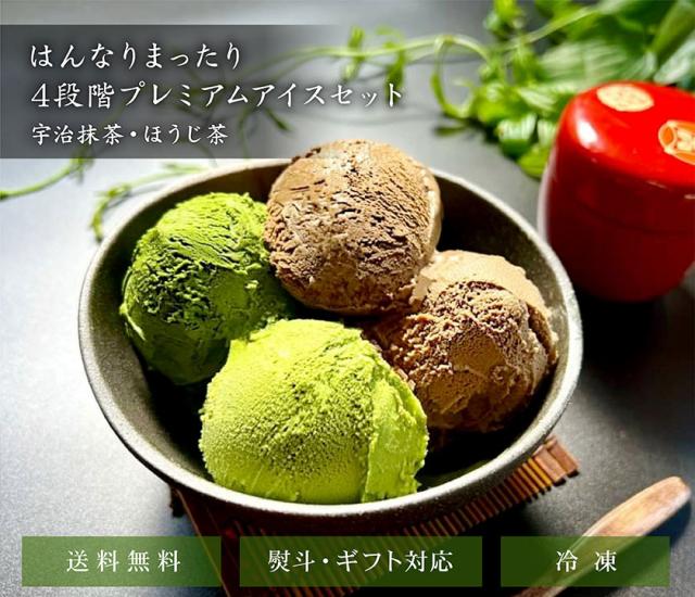抹茶 ほうじ茶 アイス ギフト 高級 京都利休園 メーカー直送 抹茶アイス ほうじ茶アイス はんなりまったり４段階プレミアム アイスセット 宇治抹茶・黒ほうじ 食べ比べ お歳暮 お取り寄せ お茶ギフト アイスクリーム ジェラート インスタ映え 合計8個入り item-ice-mh4set