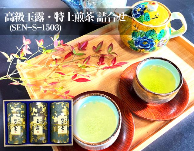 お茶ギフト 高級 寛永3年 京都利休園 公式 お茶 特上煎茶・高級玉露詰合せ 特上煎茶120g2本 高級玉露120g お歳暮 母の日 父の日 お中元 贈り物 贈答品 プレゼント お茶ギフト 国産 茶葉 メーカー直送 SEN-S-1503