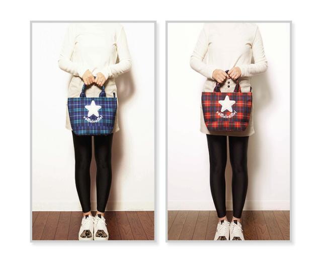 コモコーメ チェック スター ゴルフ カートバッグ ラウンドバッグ ミニトートバッグ ボア 星 ファスナー仕様