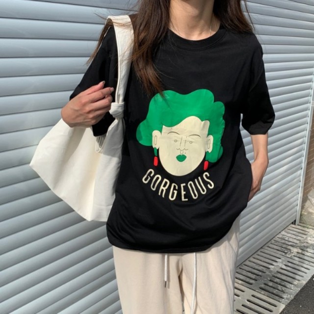 Tシャツ かわいい シュール プリント レディース 韓国ファッション