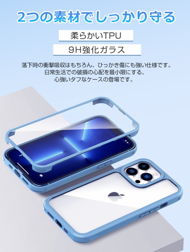 iPhone 14/14 Pro/14 Plus/14 Pro Max ケース 前後両面強化ガラス